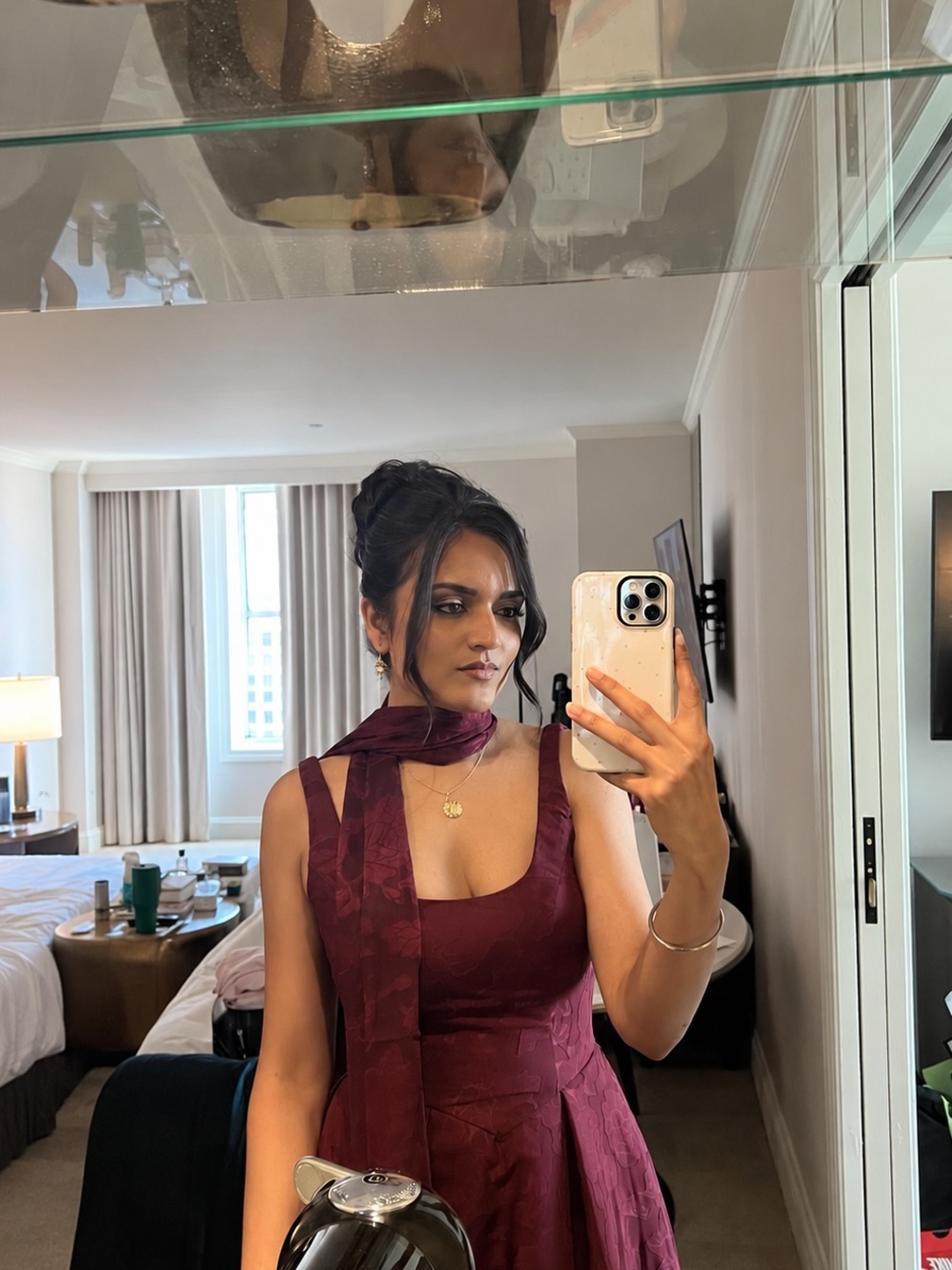 Azazie Wine Burgundy Scarf Dress with Matching Wrap